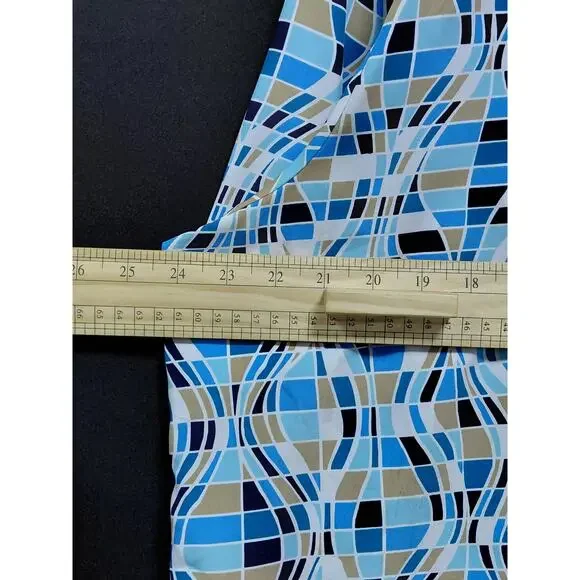 Notations Woman Blue Geometric Print Sleeve Blouse Size 1X-See Measurements - Picture 6 of 9